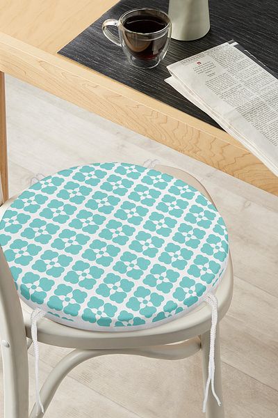 Realhomes Turquoise Colored Clover Patterned Digital Printed Round Zippered Chair Cushion