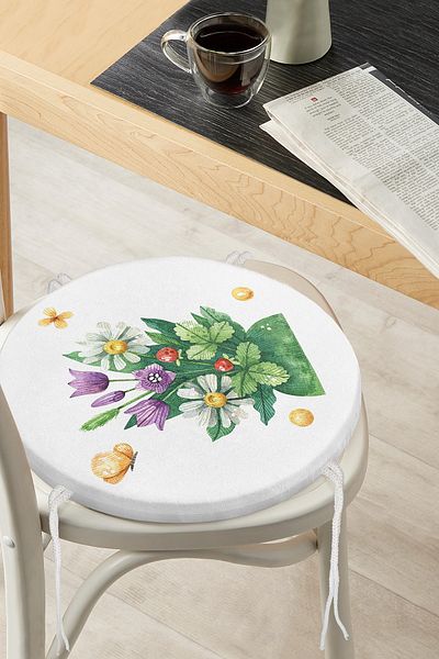 Realhomes Pastel Colored Flower Design Digital Printed Modern Round Zippered Chair Cushion