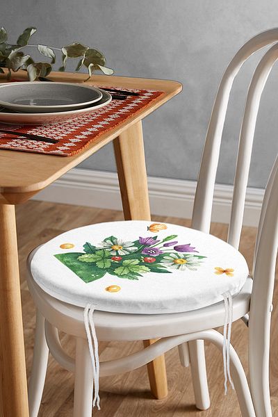 Realhomes Pastel Colored Flower Design Digital Printed Modern Round Zippered Chair Cushion