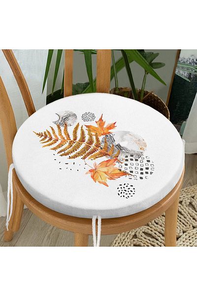 Realhomes Dry Leaf Patterned Modern Round Zippered Chair Cushion