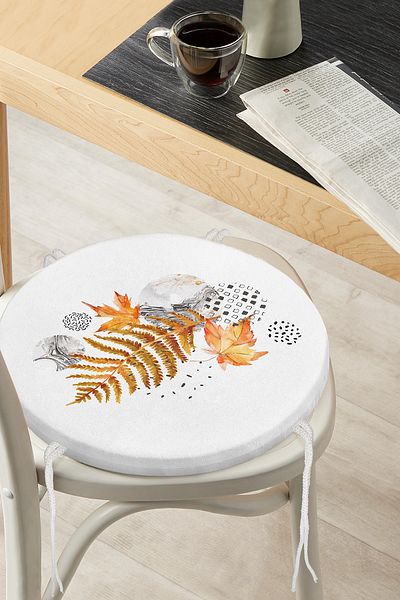 Realhomes Dry Leaf Patterned Modern Round Zippered Chair Cushion