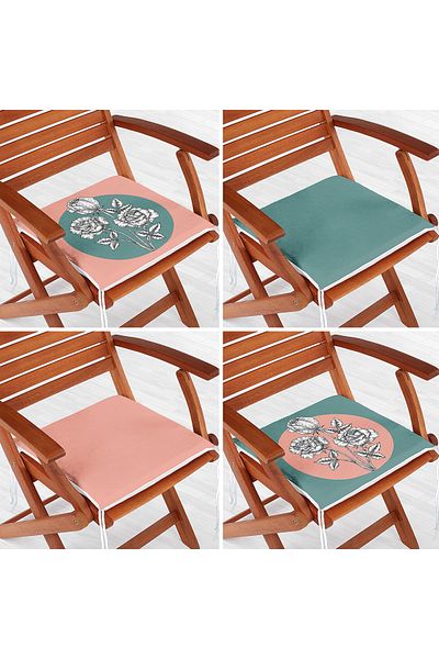 Realhomes Set of 4 Colorful Charcoal Flower Motif Zippered Chair Cushions