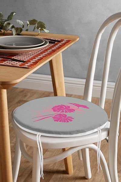 Realhomes Fuchsia Palm Leaf Digital Printed Round Zippered Chair Cushion
