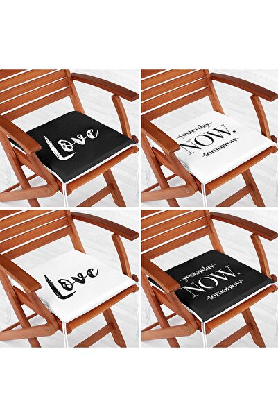Realhomes 4'lü Yesterday Now Tomorrow & Love Fermuarlı Sandalye Minderi Seti
