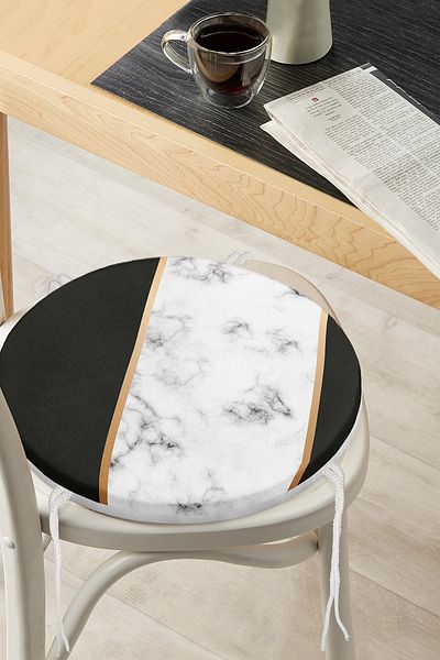 Realhomes Colorful Geometric Patterned Marble Motif Digital Printed Modern Round Zippered Chair Cushion