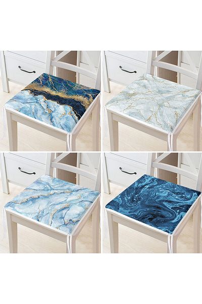 Realhomes Set of 4 Blue Marble Zippered Chair Cushions