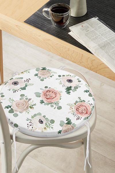 Realhomes Special Design Flower Themed Digital Printed Round Zippered Chair Cushion