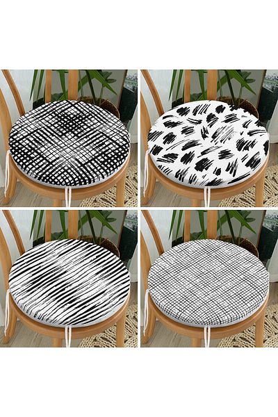 Realhomes 4-Piece Geometric Shape Designed Modern Digital Printed Round Zippered Chair Cushion Set