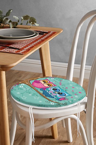 Realhomes Cute Owls on Tree Modern Design Digital Printed Round Zippered Chair Cushion