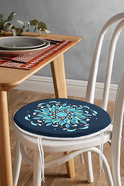 Realhomes Digital Printed Modern Round Zippered Chair Cushion with Tile Pattern on Colorful Floor