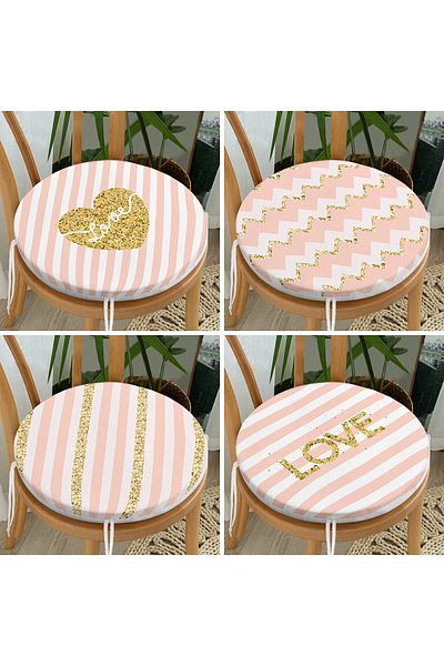 Realhomes 4-Piece Modern Round Zippered Chair Cushion Set with Gold Detailed Love Writing on Colorful Floor