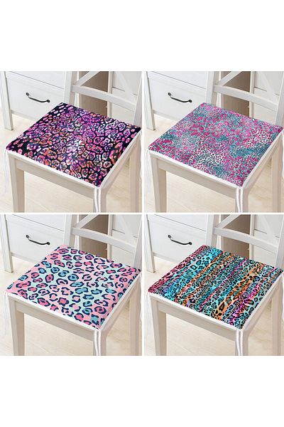 Realhomes Set of 4 Colorful Leopard Patterned Zippered Chair Cushions