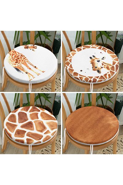 Realhomes 4-Piece Giraffe Motif Digital Printed Round Zippered Chair Cushion Set