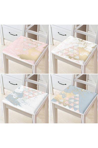 Realhomes 4-Piece Modern Zippered Chair Cushion Set with Geometric Drawings on Colorful Floor