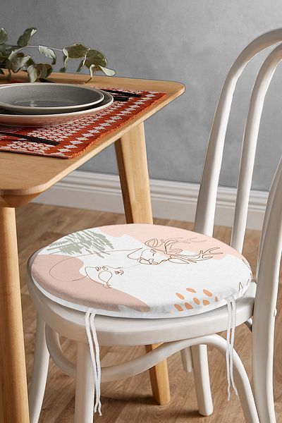 Realhomes Digital Printed Modern Round Zippered Chair Cushion with Deer Pattern on White Background