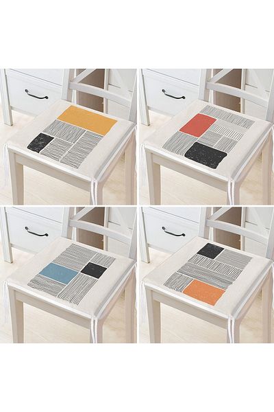 Realhomes 4-Piece Dark Ivory Colored Line Design Digital Printed Modern Zippered Chair Cushion Set