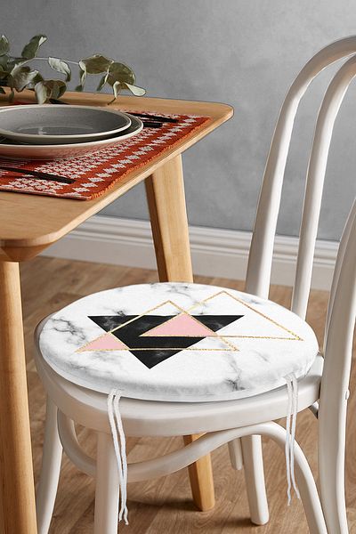 Realhomes Gilt Color Inverted Triangle Patterned Round Zippered Chair Cushion
