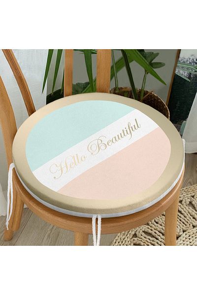 Realhomes Hello Beautiful Mint Green & Tan Digital Printed Modern Round Zippered Chair Cushion