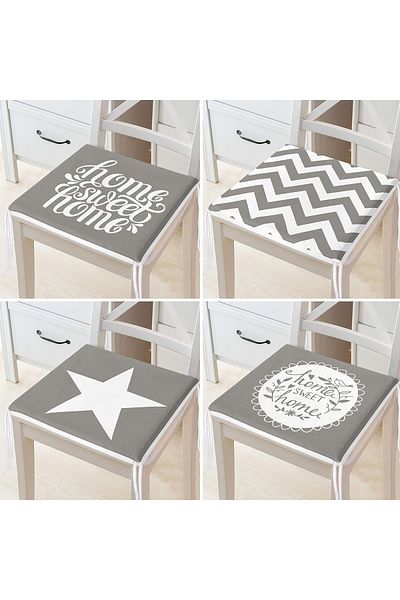 Realhomes Set of 4 Gray Motif Home Sweet Themed Zippered Chair Cushions