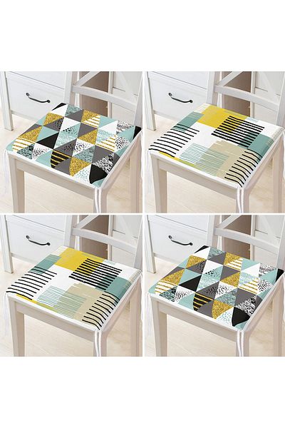 Realhomes 4-Piece Modern Zippered Chair Cushion Set with Geometric Patterns on White Floor