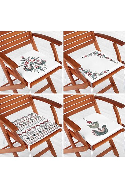 Realhomes 4-Piece Ethnic Bird Design Digital Printed Modern Zippered Chair Cushion Set
