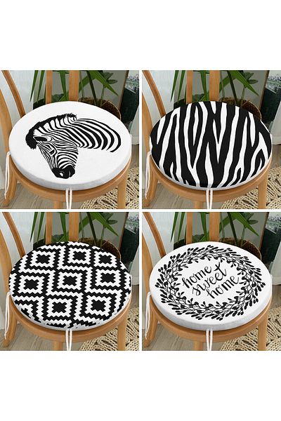 Realhomes Set of 4 Black and White Home Sweet Themed Round Zippered Chair Cushions