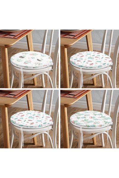 Realhomes 4-Piece Cactus Patterned Modern Round Zippered Chair Cushion Set on White Background