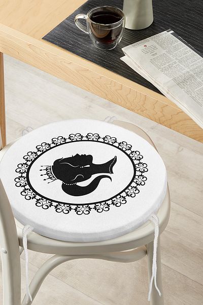 Realhomes Black and White Women's Illustrated Digital Round Zippered Chair Cushion