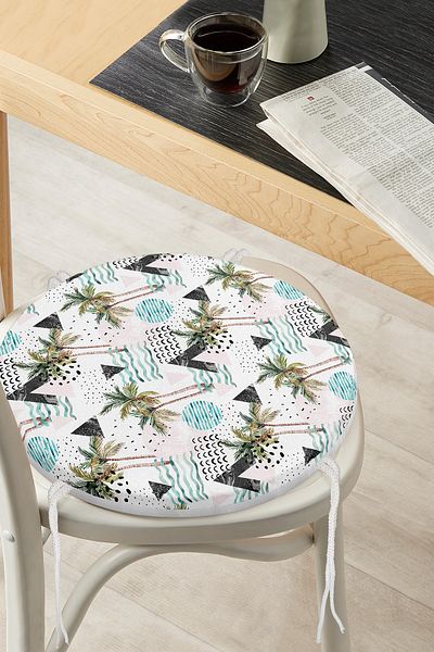 Realhomes Triangle Shaped Palm Motif Digital Printed Round Zippered Chair Cushion