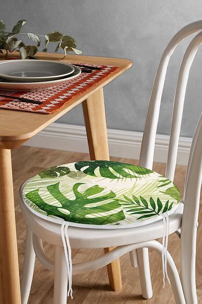 Realhomes Amazon Leaves on Ecru Floor Special Design Round Zippered Chair Cushion