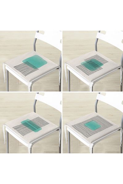 Realhomes Set of 4 Dark Ivory Colored Onedraw Designed Digital Printed Modern Zippered Chair Cushions