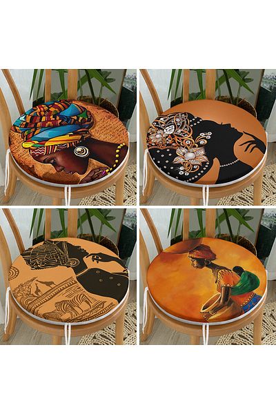 Realhomes Set of 4 African Themed Modern Decorative Round Zippered Chair Cushions