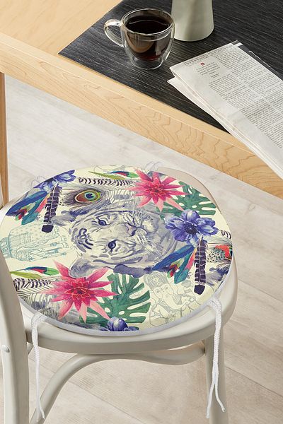 Realhomes Custom Design Watercolor Amazon Patterned Digital Printed Round Zippered Chair Cushion