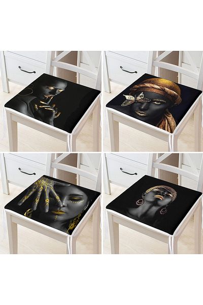 Realhomes 4-Piece African Lady Themed Zippered Chair Cushion Set with Black Background
