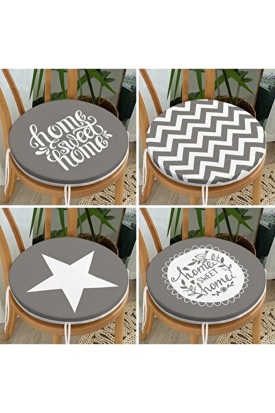 Realhomes Σετ 4 μαξιλαριών καρέκλας με στρογγυλό φερμουάρ Home Sweet με θέμα ...