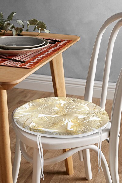 Realhomes Сучасна кругла подушка для стільця з блискавкою та мотивом листя ам...