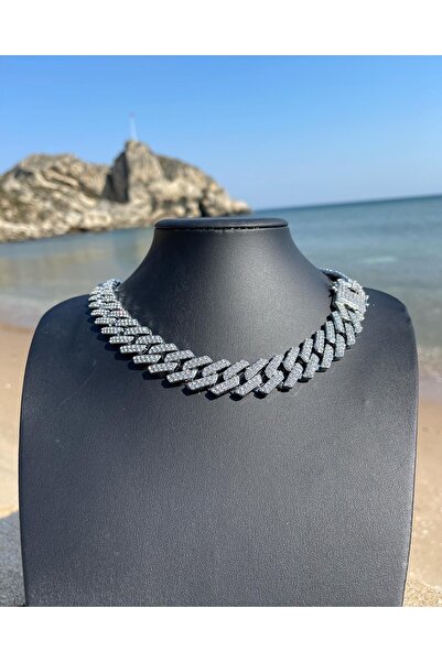 Medusa Jewelry Taşlı Sılver Prong (20MM) Chaın Kolye