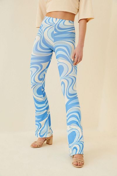 Swist Pantaloni de damă cu picior evazat cu model abstract albastru