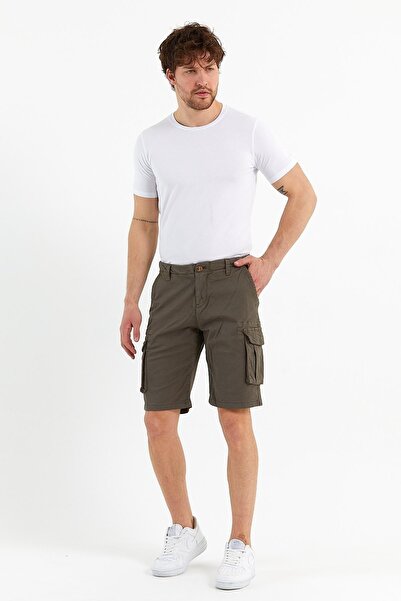 ENQUE Чоловічі бавовняні бермуди карго з кількома кишенями хакі