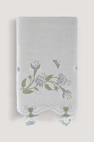 Arliva Home Nergıs Kadıfe Nakıslı Çeyız Havlusu Grı 30x50