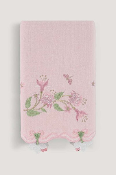 Arliva Home Nergıs Kadıfe Nakıslı Çeyız Havlusu Pudra 30x50