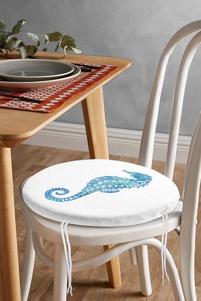 Realhomes Modern Round Zippered Chair Cushion with Colorful Sea Urchin Pattern on White Background