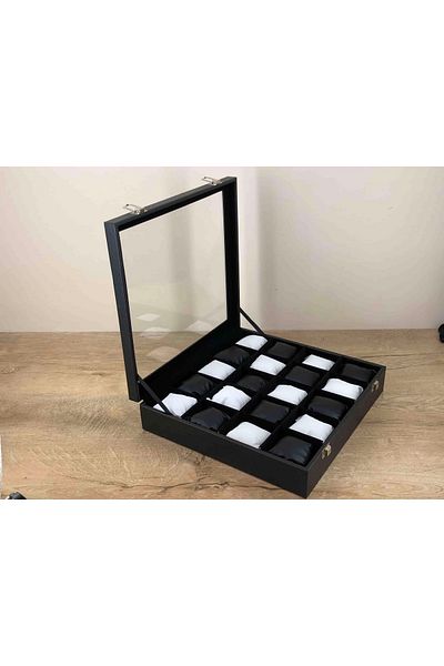 Kelepir Fırsatlar Wooden Leather Coated Velvet Inside 20 Compartments Black and White Padded Watch Box