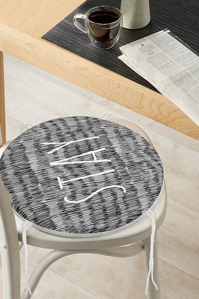 Realhomes Digital Printed Round Zippered Chair Cushion with Black and White Background and Onedraw Drawing