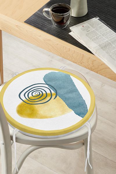 Realhomes Colorful Oval Object Digital Printed Round Zippered Chair Cushion with Onedraw Drawing on White Background