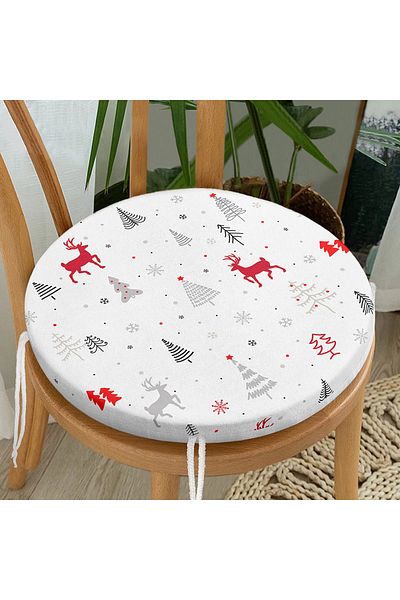 Realhomes Red Deers And Trees New Year's Concept Modern Round Zippered Chair Cushion