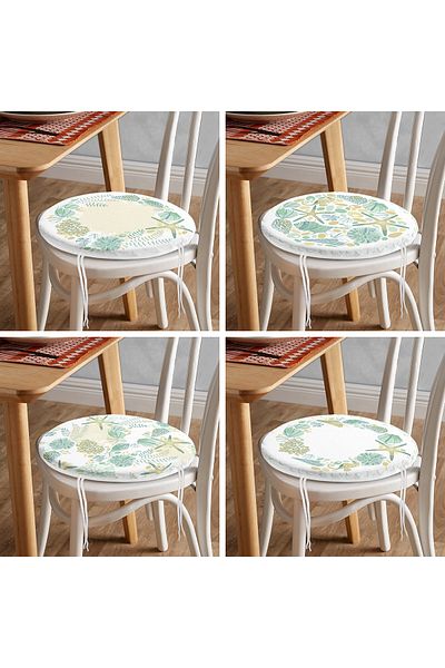 Realhomes 4-Piece Soft Colored Starfish Patterned Modern Round Zippered Chair Cushion Set on White Background