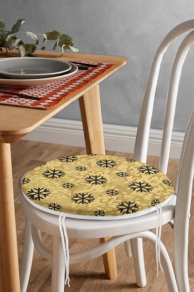 Realhomes Gold Color Black Grain Patterned - Round Zippered Chair Cushion
