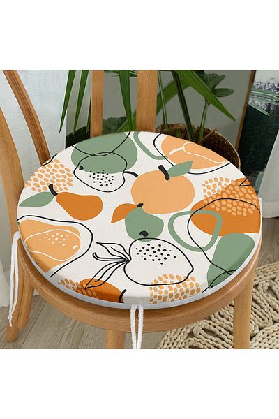 Realhomes Modern Round Zippered Chair Cushion with Onedraw Drawing Fruit Pattern on Colorful Background