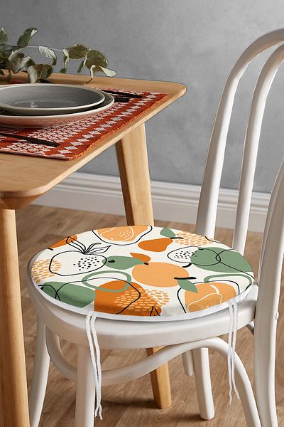 Realhomes Modern Round Zippered Chair Cushion with Onedraw Drawing Fruit Pattern on Colorful Background
